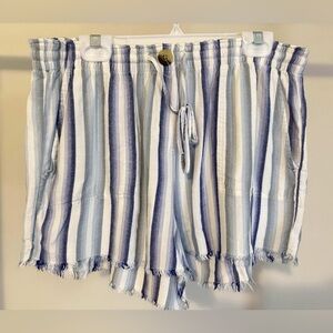 True Craft Blue & White Striped High-Waist Shorts
